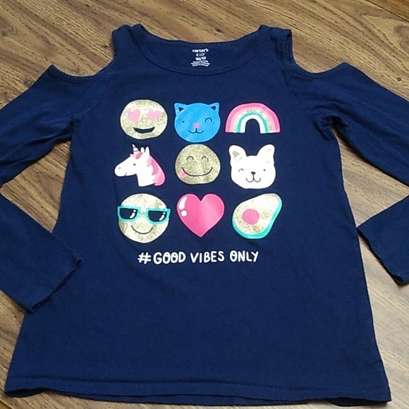 🩷 Carter's Girls Cold Shoulder Long Sleeve #Good Vibes Size 10/12 - Picture 1 of 5